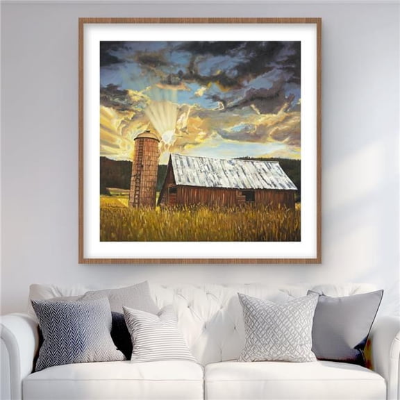Begin Home Decor C1FM3636JVPPWV 36 x 36 in. Hay Barn - Framed Matted Print - Mountains Landscapes Decor