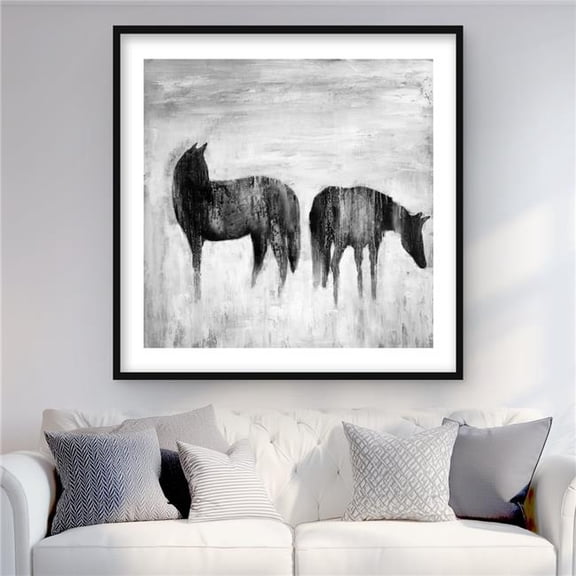 Begin Home Decor C1FM3636JVTSK0 36 x 36 in. Horses Silhouettes in the Mist - Black Modern Framed Print