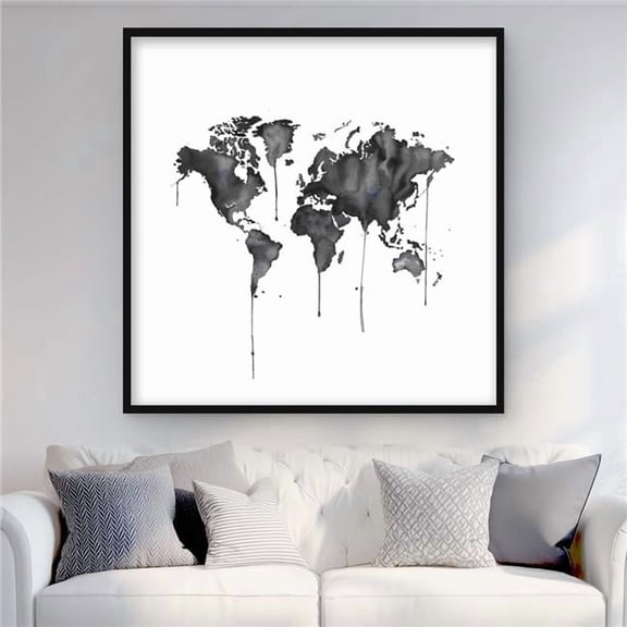 Begin Home Decor C1FM3636KBV42F 36 x 36 in. Watercolor World Map - Black Earth & Galaxy Framed Print