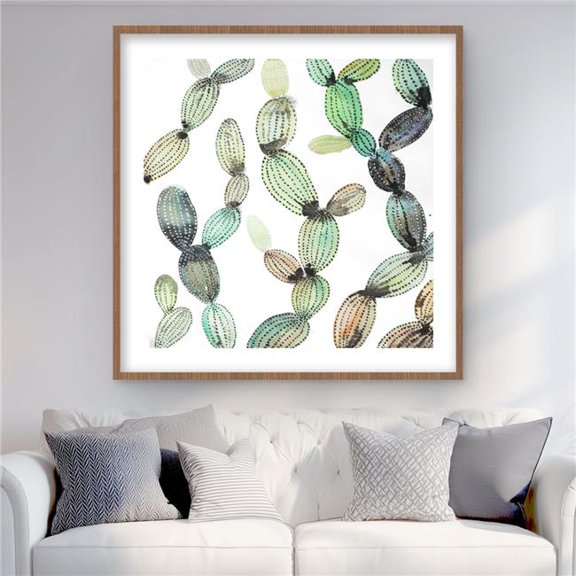 Begin Home Decor C1FM3636KMYLLQ 36 x 36 in. Cactus Pattern Framed Matted Print - Floral Home Decor