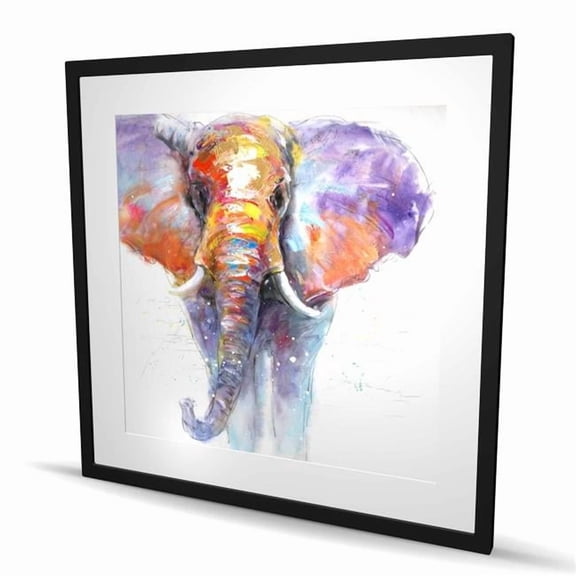 Begin Home Decor C1FM3636L6PMKM 36 x 36 in. Colorful Walking Elephant - Orange Framed Matted Print Decor
