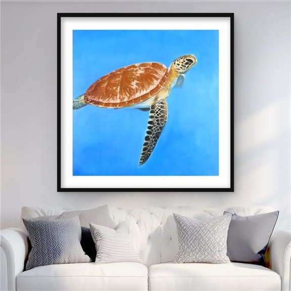Begin Home Decor C1FM3636LG28KP 36 x 36 in. Green Aquatic Turtle - Marine Reptile Framed Matted Print
