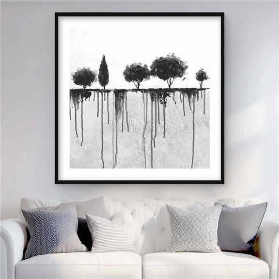 Begin Home Decor C1FM3636LL3BKQ 36 x 36 in. Ink Bleeding Trees - Black Trees Framed Matted Print Decor