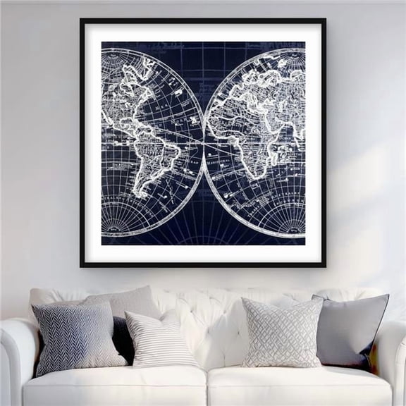 Begin Home Decor C1FM3636LLG2I6 36 x 36 in. World Map Blue Print - Satellite View Bedroom Framed Print