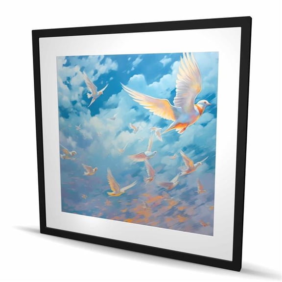 Begin Home Decor C1FM3636NF7UT9 36 x 36 in. The Flight - Blue Bird Framed Matted Print for Home Decor