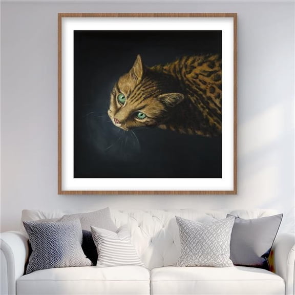 Begin Home Decor C1FM3636NNTU3S 36 x 36 in. Bengal Cat - Hyperrealist Framed Matted Print for Home Decor
