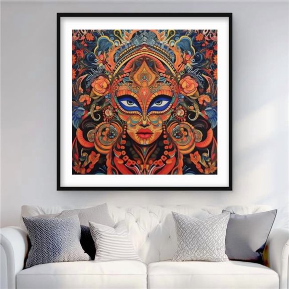 Begin Home Decor C1FM3636NQVK31 36 x 36 in. Aztec Face - Ethnic Bedroom Framed Matted Print - Home Decor