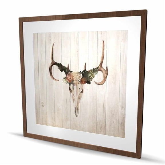 Begin Home Decor C1FM3636NT3AT4 36 x 36 in. Mule Deer Skull with Roses - Rustic Framed Print for Decor
