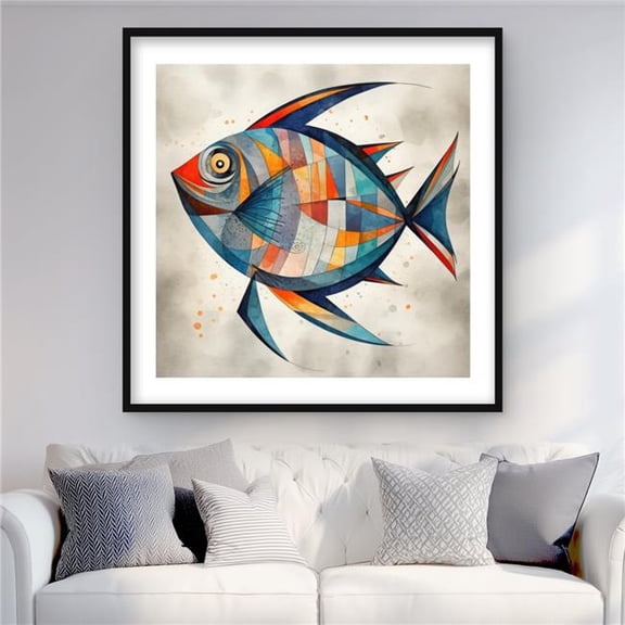 Begin Home Decor C1FM3636O10YEI 36 x 36 in. Geometric Fish - Livingroom Sea Framed Matted Print Decor