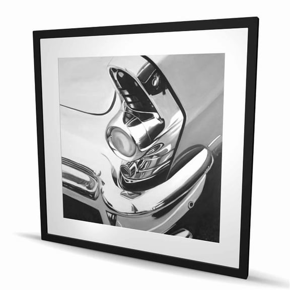 Begin Home Decor C1FM3636OVZTT7 36 x 36 in. Beautiful Chrome Car - Framed Matted Print for Home Decor