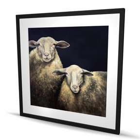 Begin Home Decor C1FM3636PGEOK6 36 x 36 in. Two Sheep Blue Background - Beige Framed Matted Print Decor