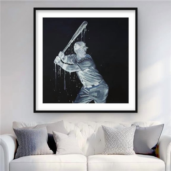 Begin Home Decor C1FM3636PJJWLV 36 x 36 in. Baseball Player - Blue Man Cave Framed Matted Print Decor