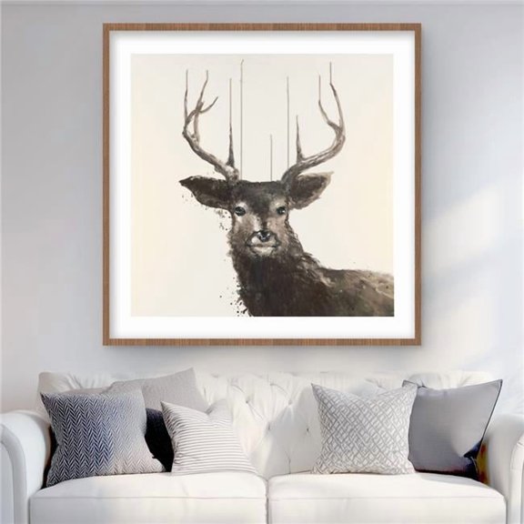 Begin Home Decor C1FM3636PRW83Q 36 x 36 in. Abstract Deer - Brown Bedroom Framed Matted Print for Decor