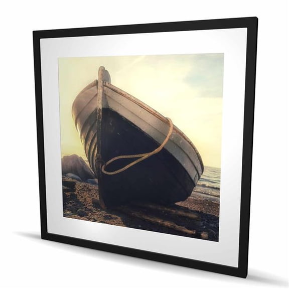 Begin Home Decor C1FM3636Q2UDPZ 36 x 36 in. Rowboat At the Waters Edge - Coastal Brown Framed Print