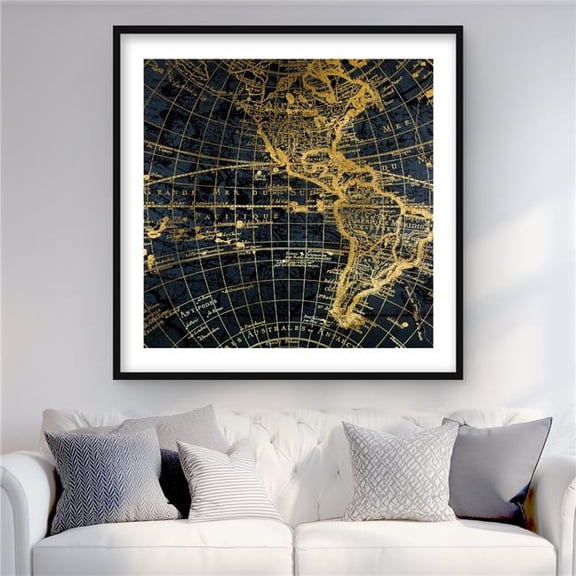 Begin Home Decor C1FM3636QDDUNH 36 x 36 in. Blue & Marine World Map Globe - Industrial Framed Print