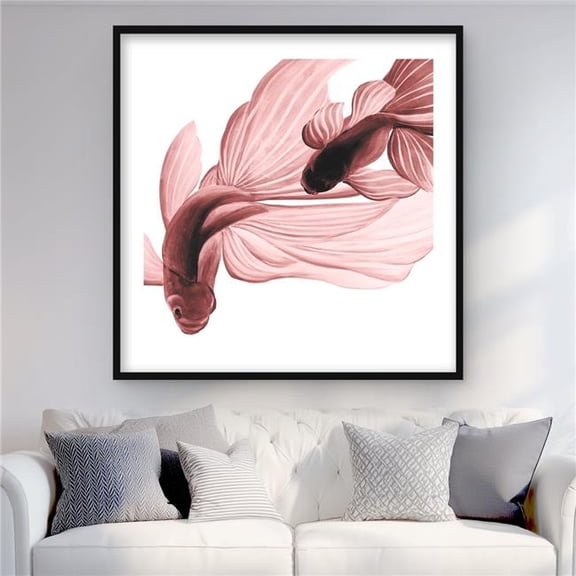 Begin Home Decor C1FM3636QEDVLW 36 x 36 in. Red Betta Fish - Framed Matted Print for Home Decor