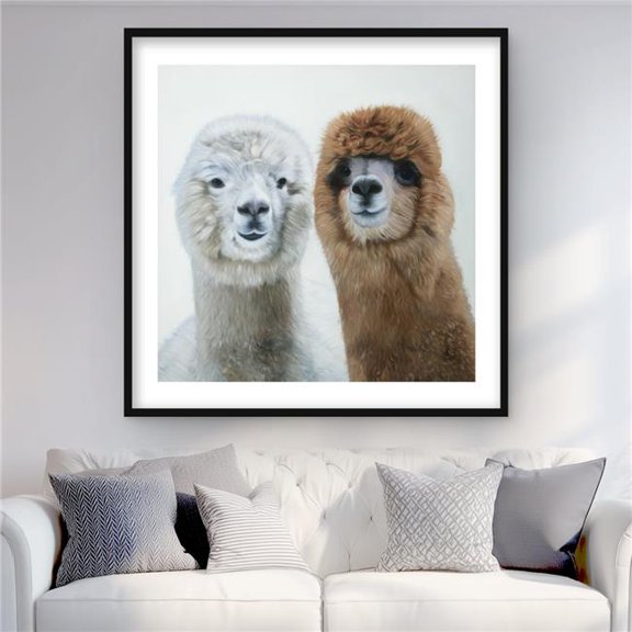 Begin Home Decor C1FM3636QJXLF7 36 x 36 in. Two Lamas - White Animals Framed Matted Print - Home Decor