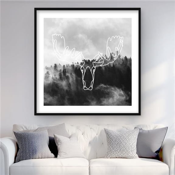 Begin Home Decor C1FM3636R4WMMV 36 x 36 in. Minimalist Moose Head Print - Deer Black Framed Home Decor