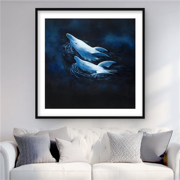 Begin Home Decor C1FM3636R9CCW2 36 x 36 in. Two Swimming Dolphins - Contemporary Blue Framed Print