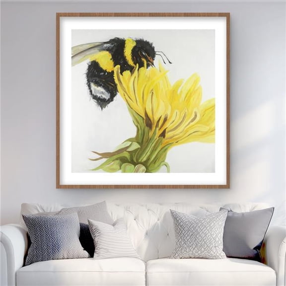 Begin Home Decor C1FM3636RCVIDA 36 x 36 in. Little Bumblebee on A Dandelion - Yellow Animals Print Decor