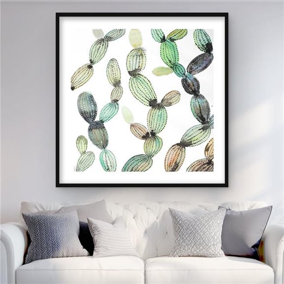 Begin Home Decor C1FM3636RU189Q 36 x 36 in. Cactus Pattern Livingroom Print - Green Framed Matted Decor