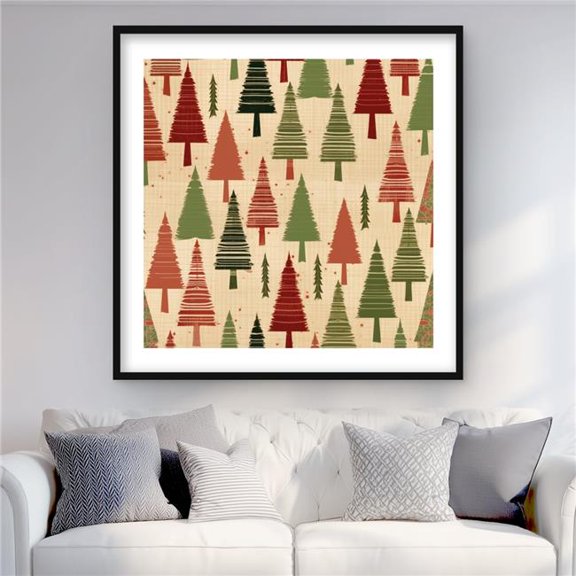 Begin Home Decor C1FM3636RV1J4Z 36 x 36 in. Christmas Tree Pattern - Turquoise Framed Matted Print Decor