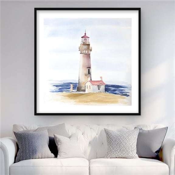 Begin Home Decor C1FM3636SIXP6C 36 x 36 in. Oregons Yaquina Head Lighthouse Framed Matted Print - Decor