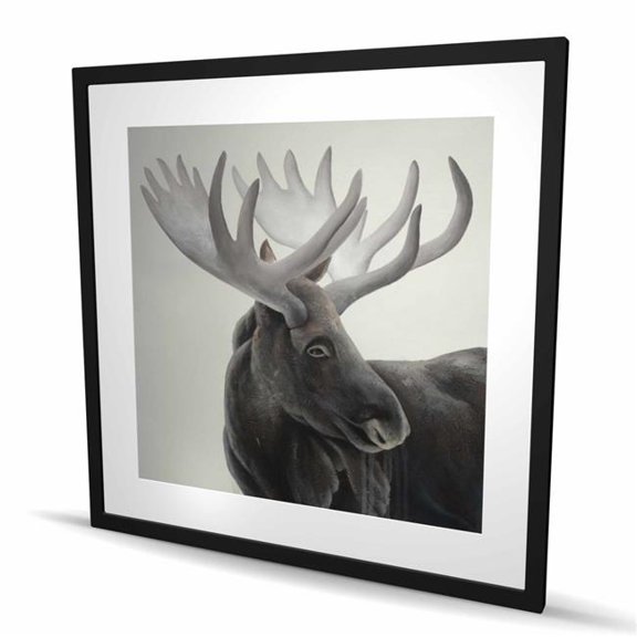 Begin Home Decor C1FM3636SOO2LX 36 x 36 in. Grayscale Moose Profile - Framed Matted Print - Home Decor