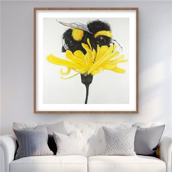Begin Home Decor C1FM3636SVYLE7 36 x 36 in. Bumblebee on A Dandelion - Framed Matted Floral Print