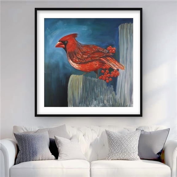 Begin Home Decor C1FM3636U1F7II 36 x 36 in. Redbreast Bird on A Branch - Contemporary Framed Print Decor