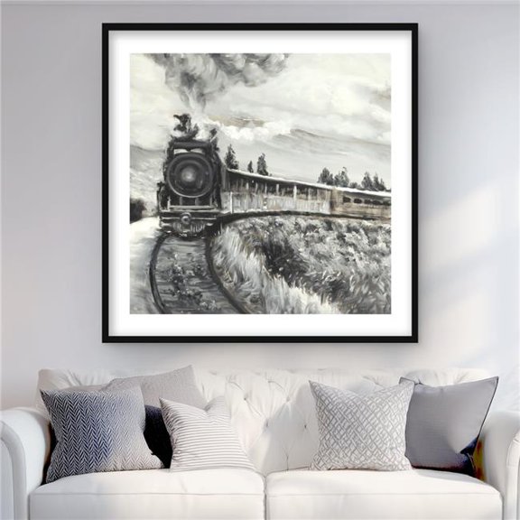 Begin Home Decor C1FM3636V2ZO3A 36 x 36 in. Steam Engine Train Framed Matted Print - Home Decor Art