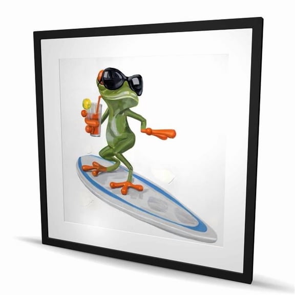 Begin Home Decor C1FM3636VLJX40 36 x 36 in. Funny Frog Surfing - Kids Art Print - Framed Home Decor