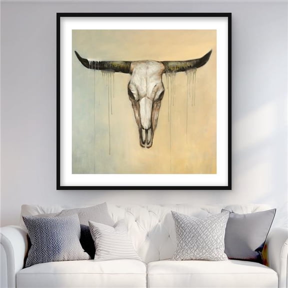 Begin Home Decor C1FM3636VUGMS5 36 x 36 in. Bull Skull - Framed Matted Print for Western Home Decor
