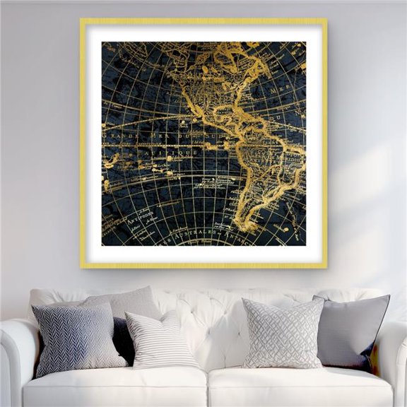 Begin Home Decor C1FM3636VVOUMQ 36 x 36 in. Blue & Marine World Map Globe - Framed Matted Print Decor
