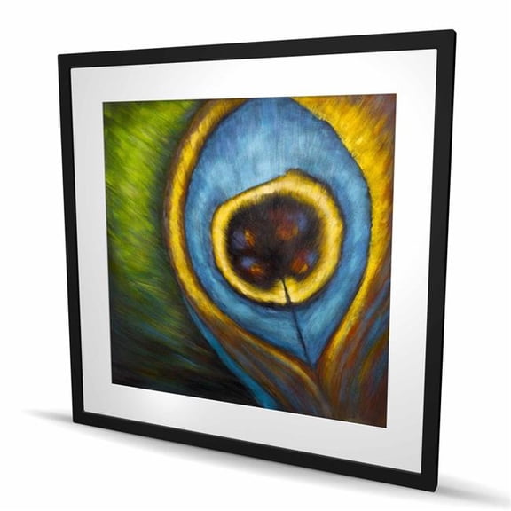 Begin Home Decor C1FM3636VZZRXQ 36 x 36 in. Peacock Feather Closeup - Exotic Framed Matted Print Decor