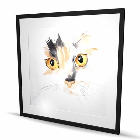 Begin Home Decor C1FM3636W2A489 36 x 36 in. Watercolor Cat Face Closeup - Scandinavian Framed Print