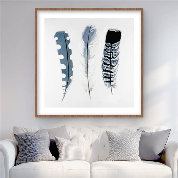 Begin Home Decor C1FM3636XARC23 36 x 36 in. Delicate Blue Feathers - Framed Matted Print for Home Decor