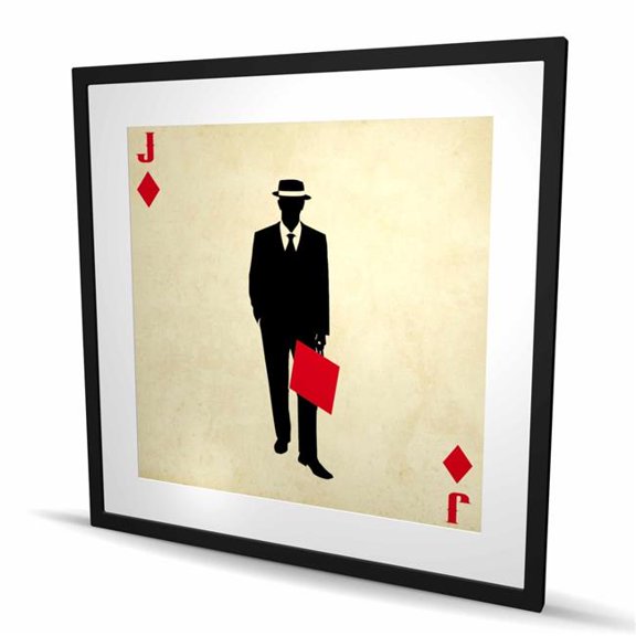 Begin Home Decor C1FM3636XBN7ZJ 36 x 36 in. Jack of Diamonds Retro Red Framed Matted Print - Home Decor