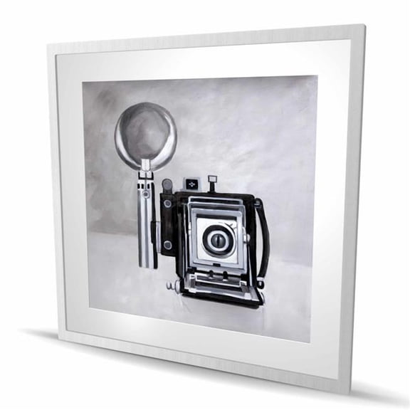 Begin Home Decor C1FM3636XFIQZG 36 x 36 in. Antique Camera - Gray Framed Matted Print for Home Decor