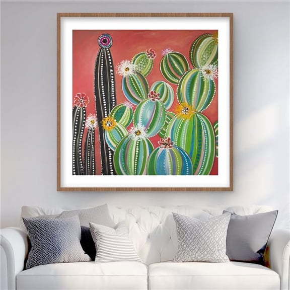 Begin Home Decor C1FM3636XFXU16 36 x 36 in. Rainbow Cactus - Shapes Exotic Framed Matted Print for Decor