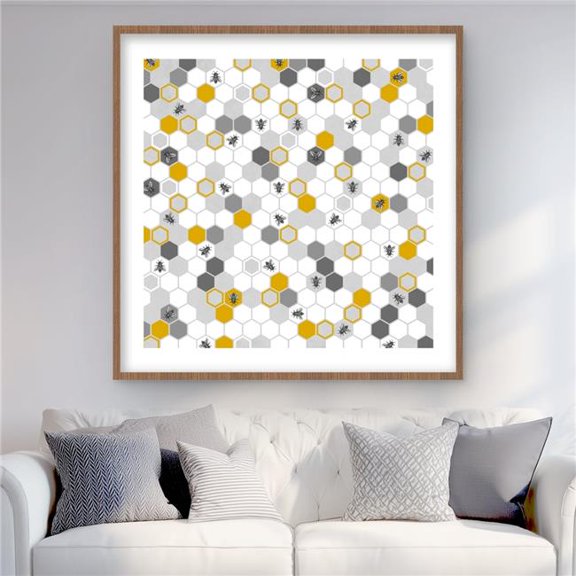 Begin Home Decor C1FM3636XLUZ7E 36 x 36 in. Beehive Pattern Framed Matted Print - Insect Home Decor
