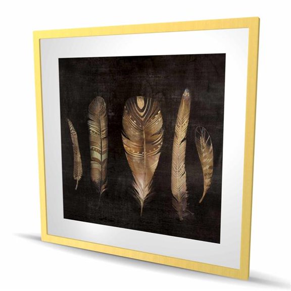 Begin Home Decor C1FM3636YD2GZ7 36 x 36 in. Brown Feather Set - Bohemian Black Framed Matted Print