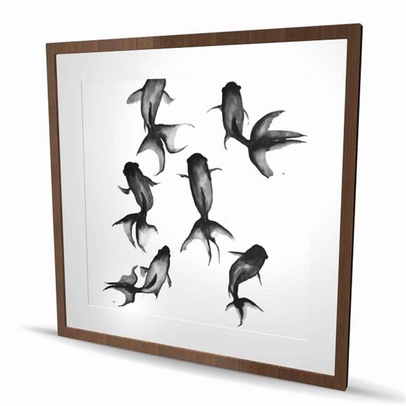 Begin Home Decor C1FM3636YTQKUR 36 x 36 in. Black Fishes - Aquatic Animals Matted Print for Home Decor