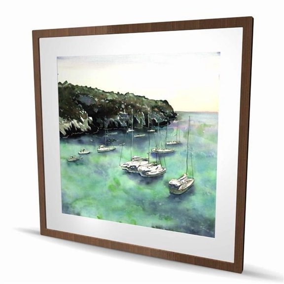 Begin Home Decor C1FM3636YVDCM5 36 x 36 in. Boats in Cala Macarella - Neo Mint Framed Print for Decor