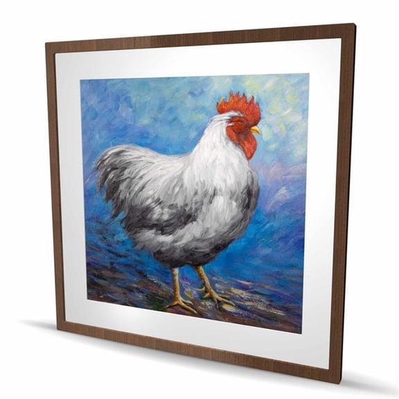 Begin Home Decor C1FM3636ZO41X1 36 x 36 in. Gray Rooster - Classic Blue Framed Matted Farm Print Decor
