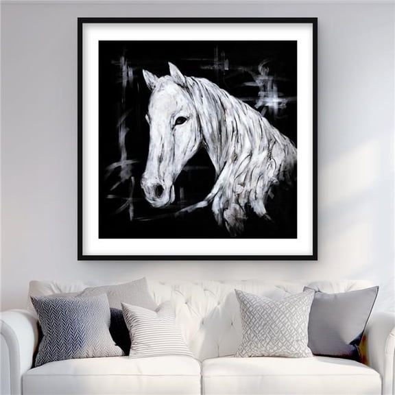 Begin Home Decor C1FM3636ZWEDIQ 36 x 36 in. Abstract Horse Profile View - Monochrome Framed Print Decor