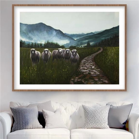 Begin Home Decor C1FM36483BQSCF 36 x 48 in. Sheep in the Countryside - Framed Matte Print for Home Decor