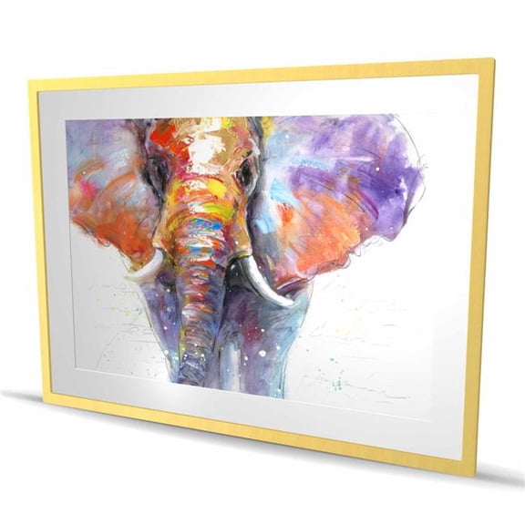 Begin Home Decor C1FM36485A6GPX 36 x 48 in. Colorful Walking Elephant - Orange Framed Matted Print Decor