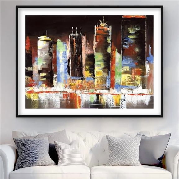 Begin Home Decor C1FM36485WZNXN 36 x 48 in. Cityscape by Night - Industrial Framed Matted Print Decor