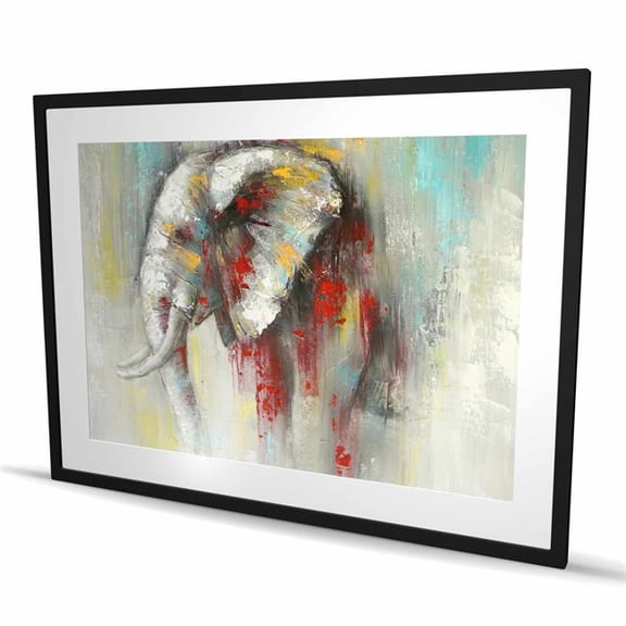 Begin Home Decor C1FM36486WZ402 36 x 48 in. Abstract Paint Splash Elephant - Framed Matted Print Decor